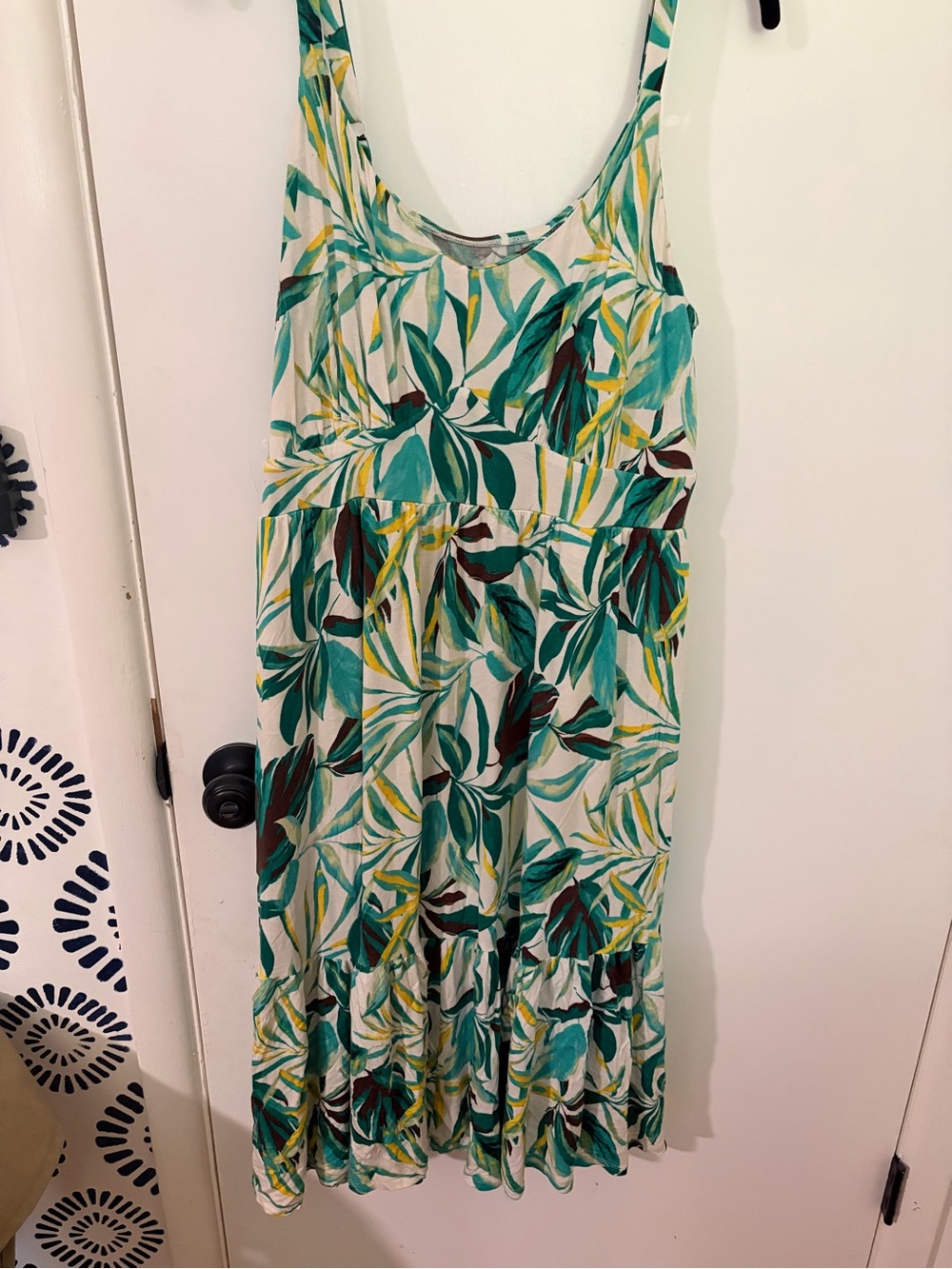 torrid Green, Teal & Yellow Tropical Leaf Midi Dress